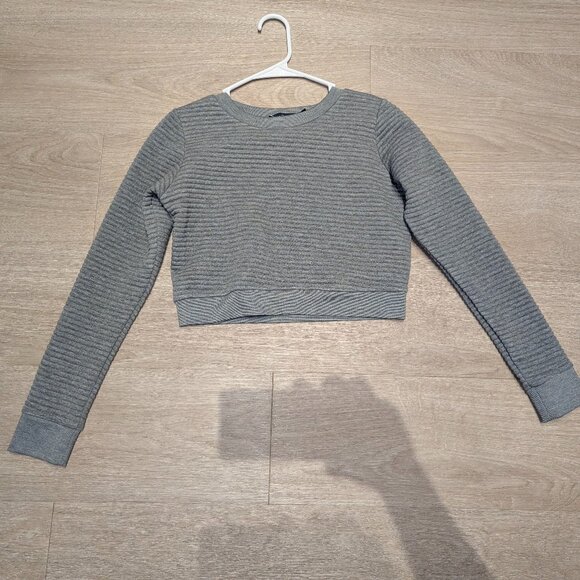 Sophie Charlotte CROPPED Grey Top Sweater Ribbed long sleeve - Picture 1 of 3